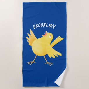 Serviette De Plage Caricature d'oiseau canari jaune chantant mignon