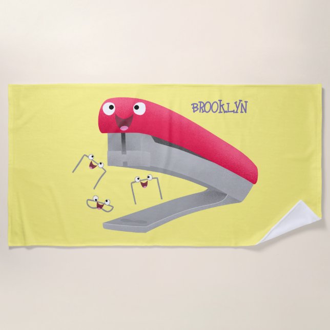 Serviette De Plage Caricature en agrafeuse rouge pâle (Devant)