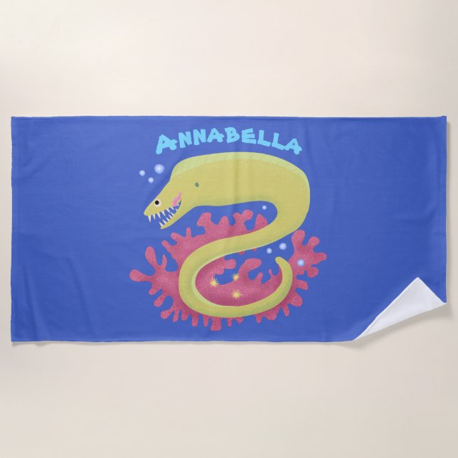 Serviette De Plage Caricature humoristique murène verte (Devant)