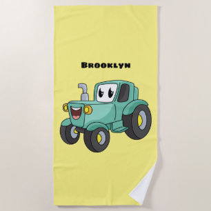 Serviette De Plage Caricature joli tracteur vert joyeux