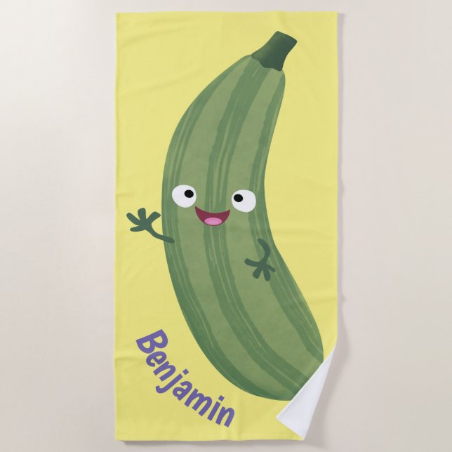 Serviette De Plage Caricature joyeux de courgettes mignonnes (Devant)