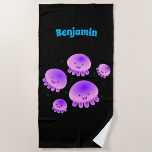 Serviette De Plage Caricature kawaii de méduse violette rose mou