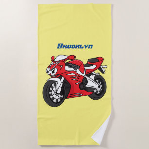 Serviette De Plage Caricature moto de sport rouge mou