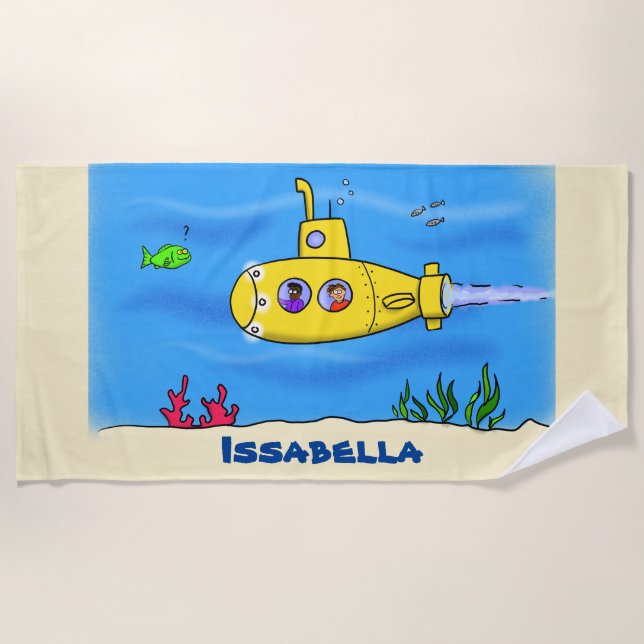 Serviette De Plage Caricature sous-marine joyeuse (Devant)