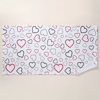 Serviette De Plage Carmin Red Grey Happy Hearts motif