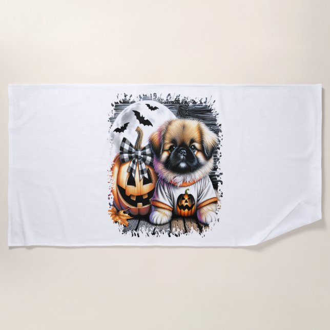 Serviette De Plage Carré d'Halloween Chien Pekingese (Devant)