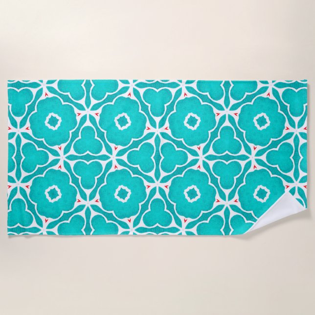 Serviette De Plage Carreau marocain floral sarcelle (Devant)
