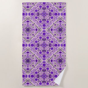 Serviette De Plage Carreaux floraux en violet et coton bonbon rose