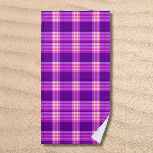 Serviette De Plage Carreaux Violet Rose Classique (Créateur téléchargé)