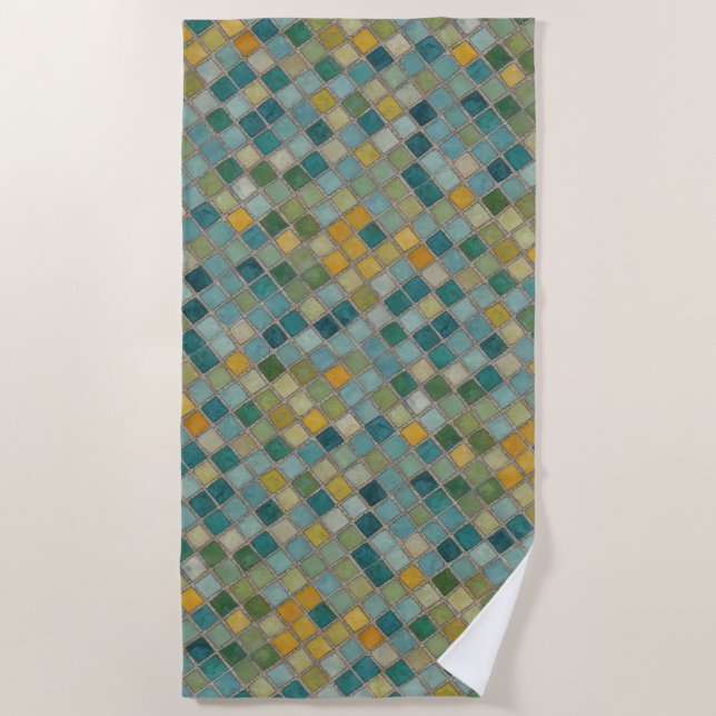 Serviette De Plage Carrelage en mosaïque bleu jaune vert