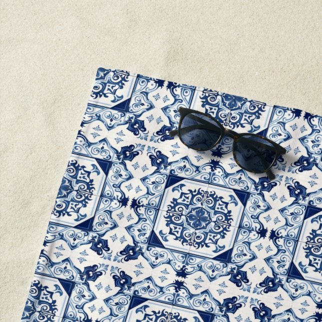 Serviette De Plage Carrelage méditerranéen, Portugais, Azulejo, Majol (En situation)