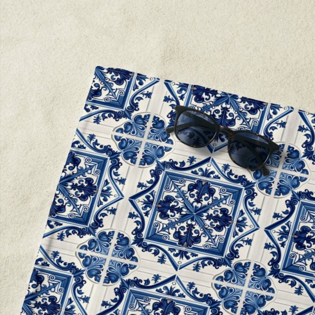 Serviette De Plage Carrelage méditerranéen, Portugais, Azulejo, Majol (En situation)