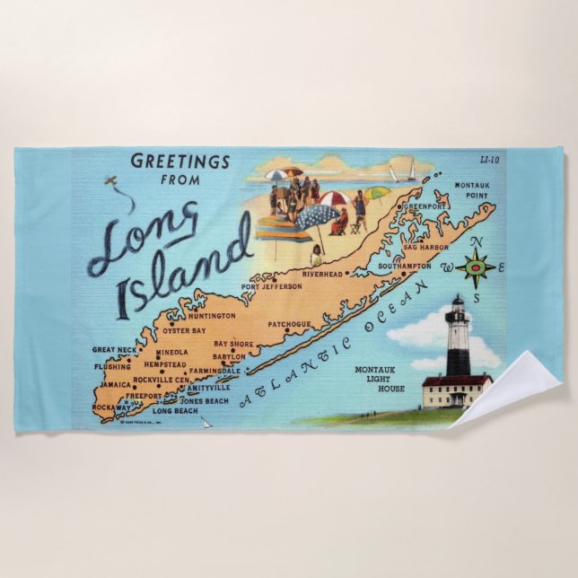 Serviette De Plage Carte ancienne de Long Island (Devant)