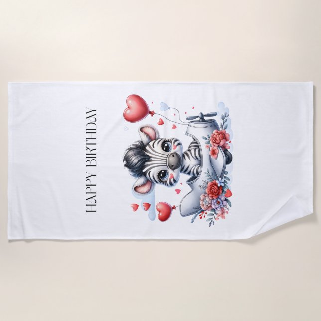 Serviette De Plage Carte d'anniversaire Zèbre Avion (Devant)