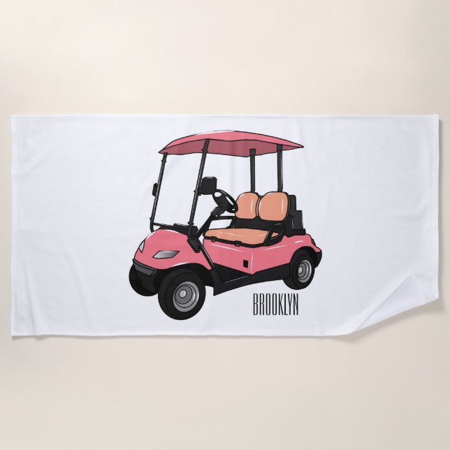 Serviette De Plage Carte de golf / dessin animé en voiturette de golf (Devant)