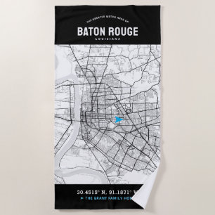 Serviette De Plage Carte de la ville de Baton Rouge + Votre emplaceme