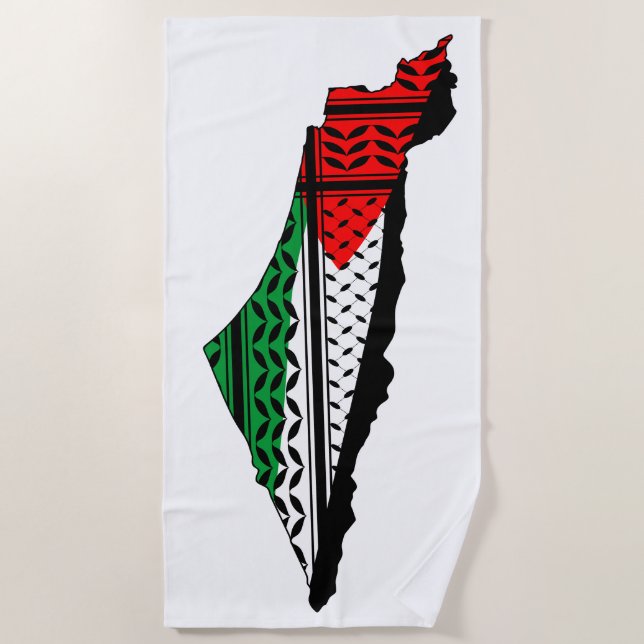 Serviette De Plage Carte de Palestine avec drapeau et Motif Keffiyeg (Devant)