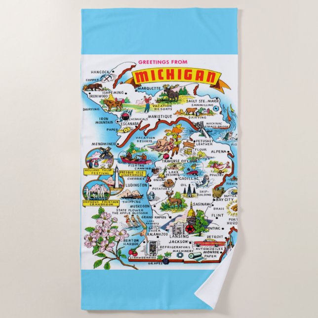 Serviette De Plage Carte du Michigan (Devant)