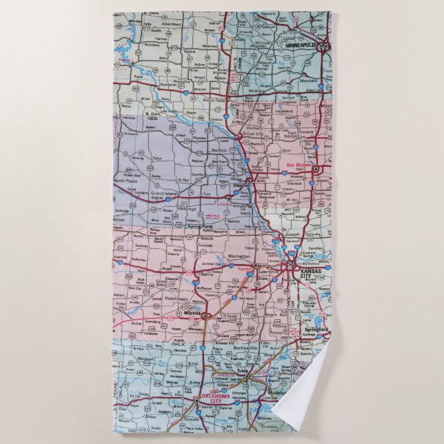 Serviette De Plage Carte du Midwest des États-Unis  (Devant)