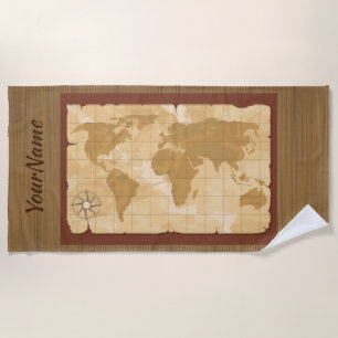 Serviette De Plage Carte du monde - Ajouter votre nom -