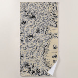 Serviette De Plage Carte du monde antique de l'océan Atlantique