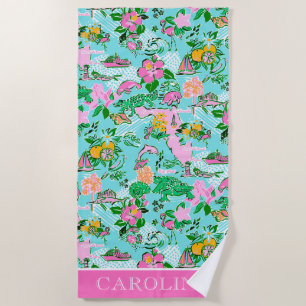 Serviette De Plage Carte Floride Preppy Palm Beach Motif Imprimer