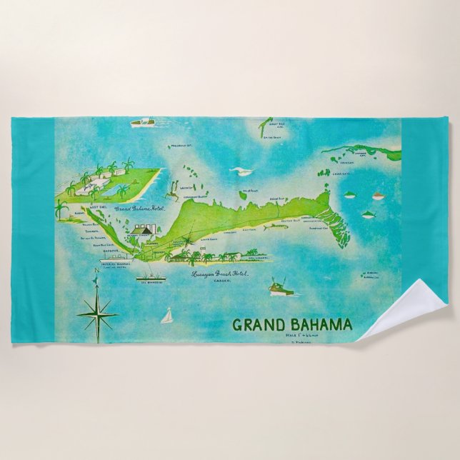 Serviette De Plage Carte Grand Bahama (Devant)