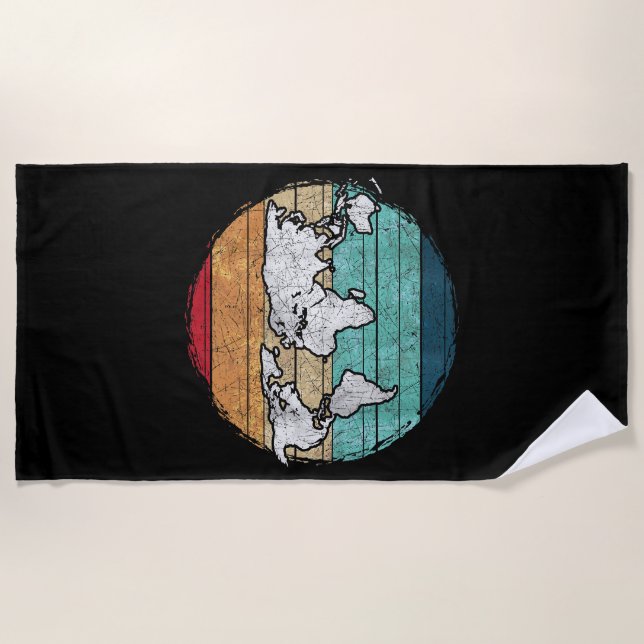 Serviette De Plage Carte Retro World (Devant)