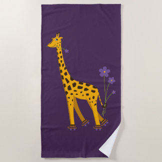 Serviette De Plage Cartoon de patinage amusant Giraffe
