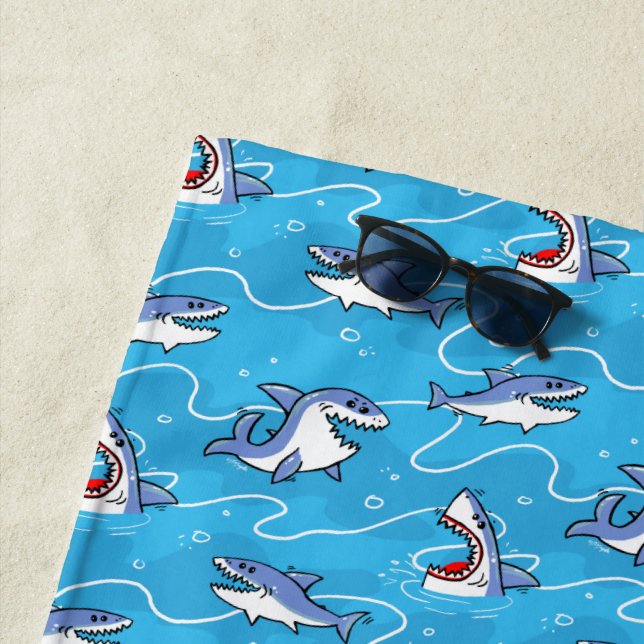 Serviette De Plage Cartoon Great White Sharks (En situation)