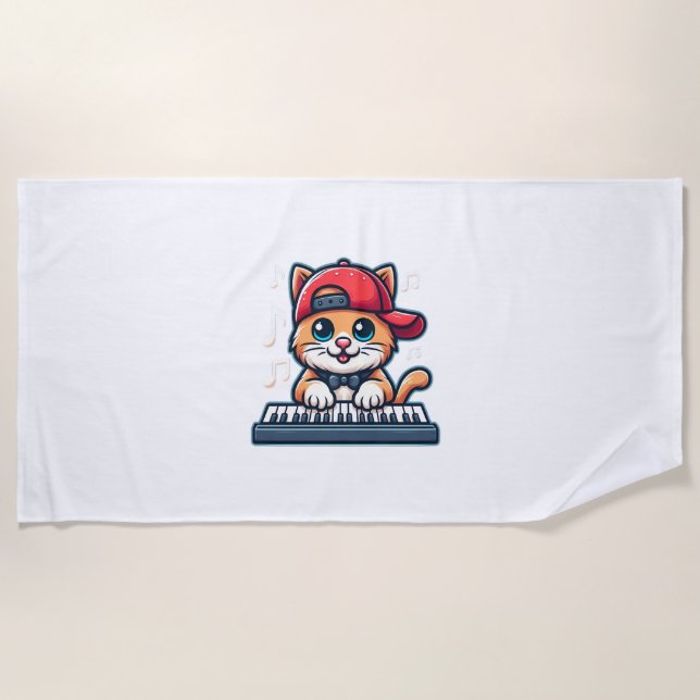 Serviette De Plage Cat Jouer Piano Design pour la musique et les Amou (Devant)