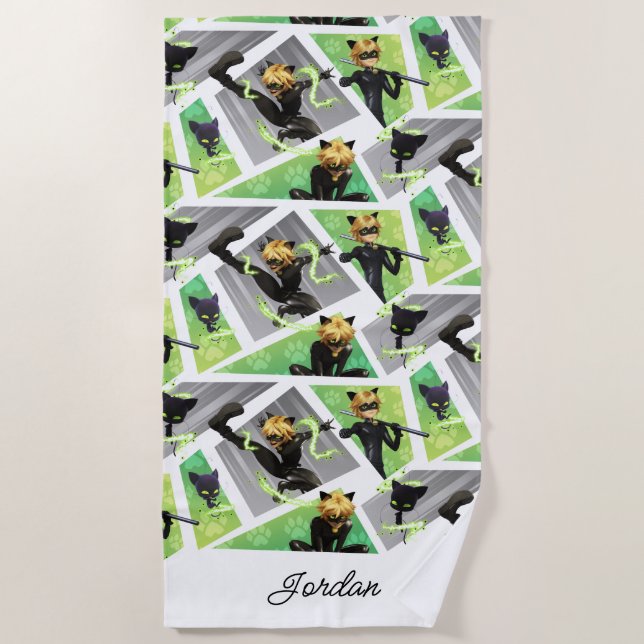 Serviette De Plage Cat Noir & Motif Plagg (Devant)