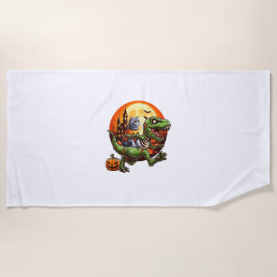 Serviette De Plage Cat Riding Horreur T-rex Comme Zombie Halloween En