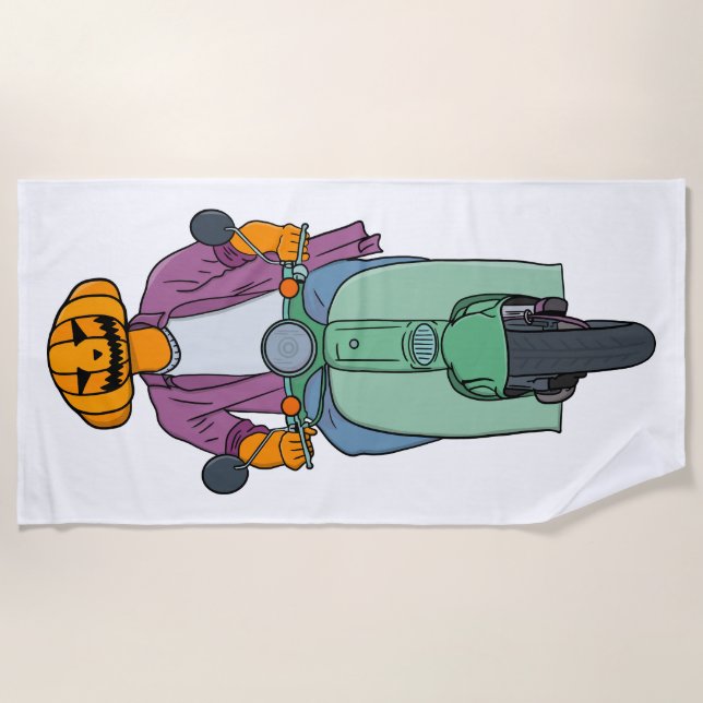 Serviette De Plage Cavalier Citrouille sur Scooter Menthe (Devant)