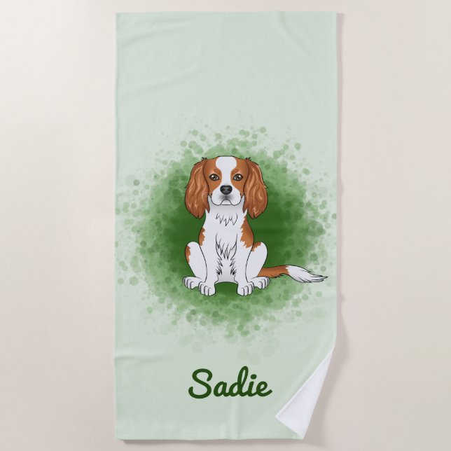 Serviette De Plage Cavalier King Charles Spaniel Blenheim sur fond ve (Devant)