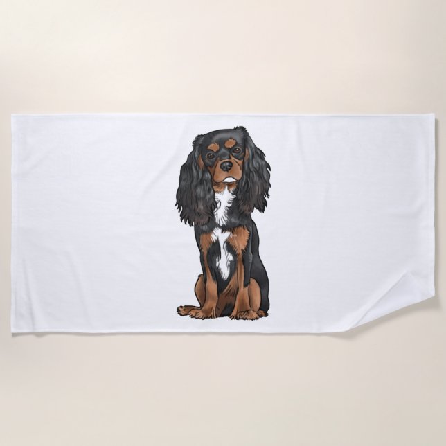 Serviette De Plage Cavalier King Charles Spaniel - Noir et Tan (Devant)