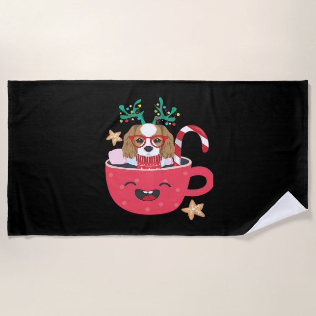 Serviette De Plage Cavalier King Charles Spaniel Teacup Xmas Holiday  (Devant)