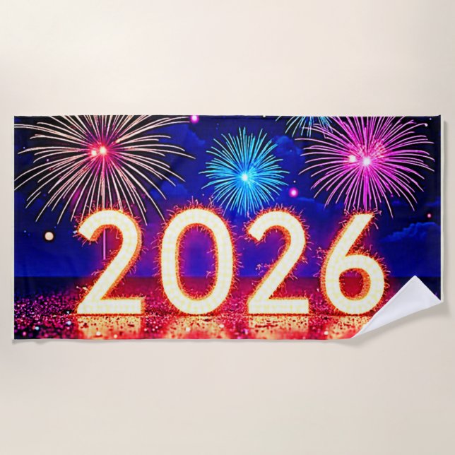 Serviette De Plage Célébrez 2026 : Conception d'étincelle d'avenir ra (Devant)