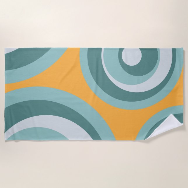 Serviette De Plage Cercles de style rétro bleu sur arrière - plan jau (Devant)
