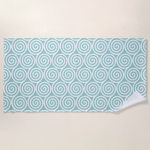 Serviette De Plage Cercles en spirale abstraits en bleu clair et blan