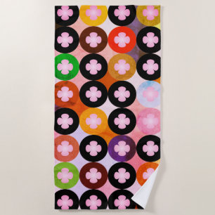Serviette De Plage Cercles multicolores cool et Cloches roses