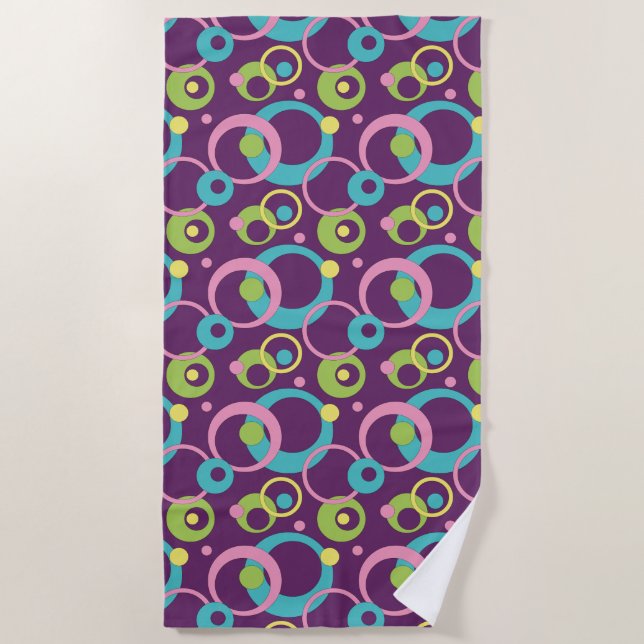 Serviette de plage Cercles Violets Funky (Devant)