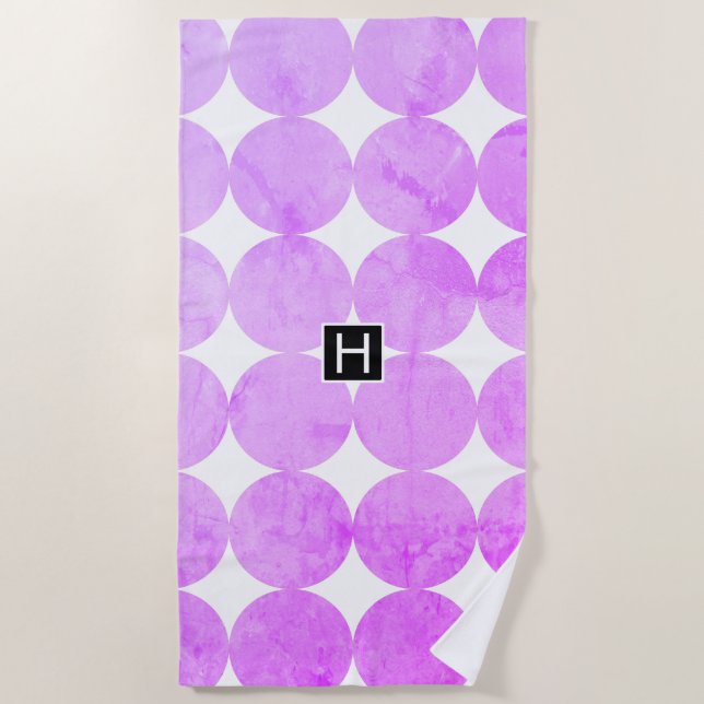 Serviette De Plage Cercles violets modernes | Monogramme (Devant)