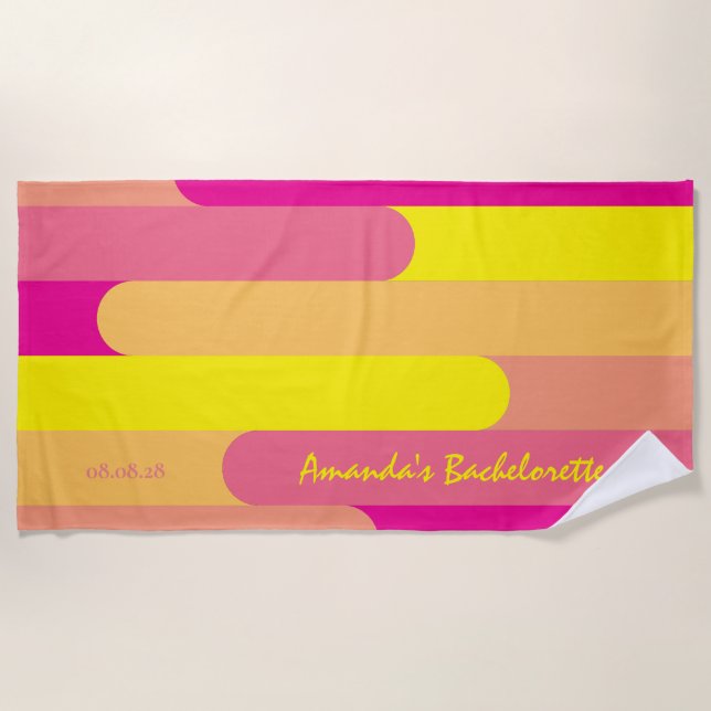 Serviette De Plage Cérémonie de mariage personnalisée rose jaune  (Devant)