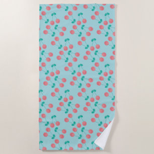Serviette De Plage Cerises Aquarelle Peinte à la Main Rose Turquoise
