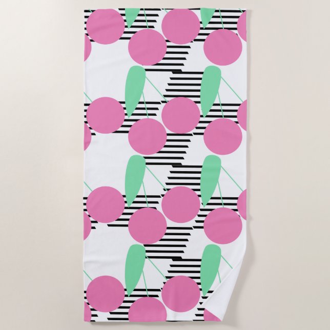 Serviette De Plage Cerises Et Rayures Géantes D'été (Devant)