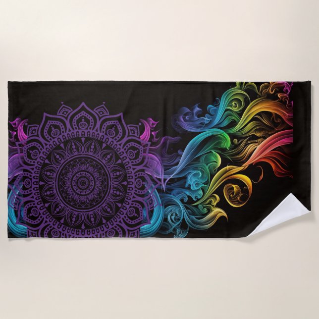 Serviette De Plage Chakra violet Mandala Bold noir coloré (Devant)