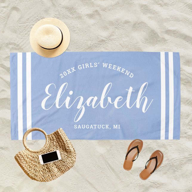 Serviette De Plage Chambray bleu Week-end entre filles Monogramme Nom (Créateur téléchargé)
