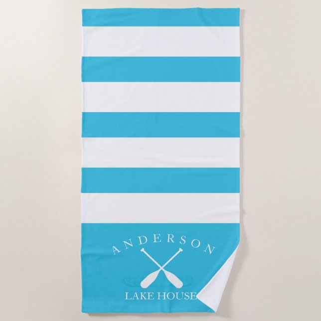 Serviette De Plage Chambre personnalisée de lac stripe bleue d'Aqua (Devant)