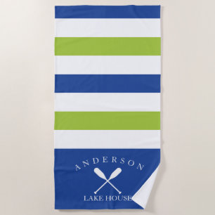 Serviette De Plage Chambre personnalisée par rayure bleue et verte